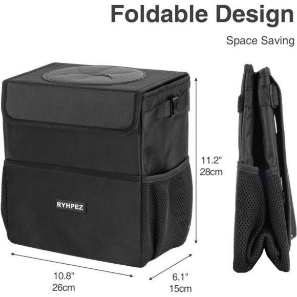 Car Trash Can with Lid - Car Trash Bag Hanging with Storage Pockets, Leak-Proof - Picture 5 of 7